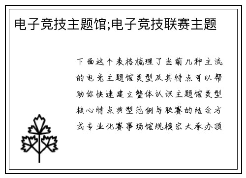 电子竞技主题馆;电子竞技联赛主题